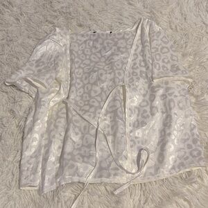 Silky white leopard print tie top